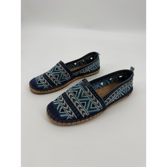 The Sak Shoes - The Sak Blue Embroidered Espadrille Flats Geometric Cut Out Slip On Shoes 8